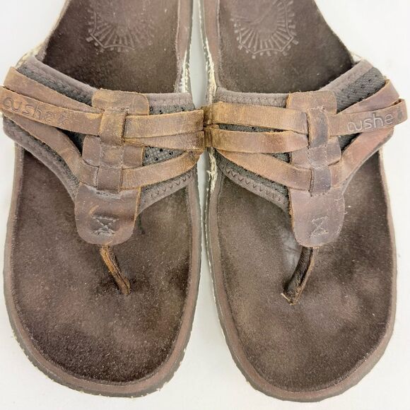 Cushe MANUKA Brown Leather Woven Upper Thong Toe Slip on Flipflop Sandals main image 4